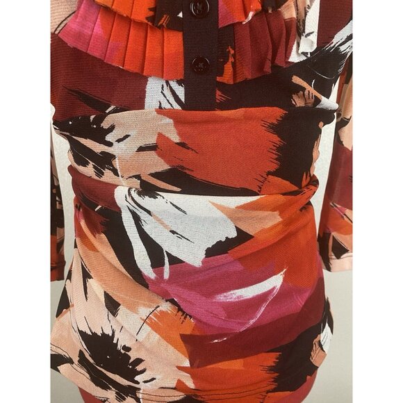 Kay Unger Y2K Medium Cinched Ruched Waist Multicolor Abstract Print Ruffled Top - Picture 4 of 15